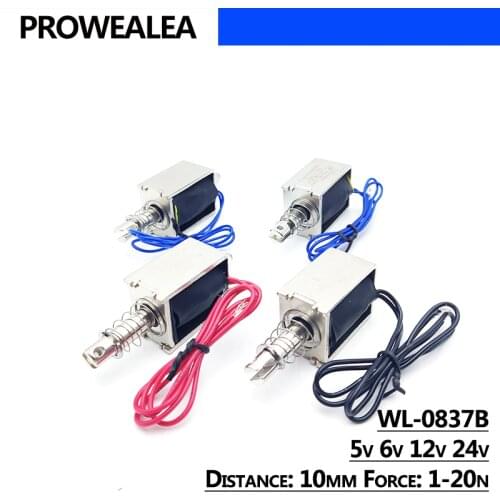 Solenoid Electromagnet Push Pull Type WL-0837B 5V 6V 12V 24V Thrust Force 1-20N 10mm Open Frame Linear Solenoid Electric Magnet