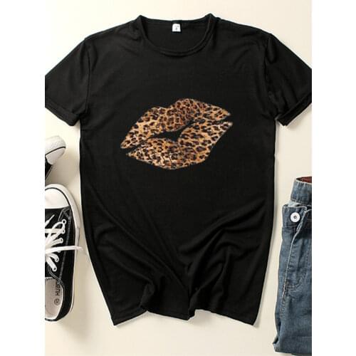 Leopard Lip Print Women T Shirt Short Sleeve O Neck Loose Women Tshirt Ladies Fashion Tee Shirt Tops Clothes Camisetas Mujer