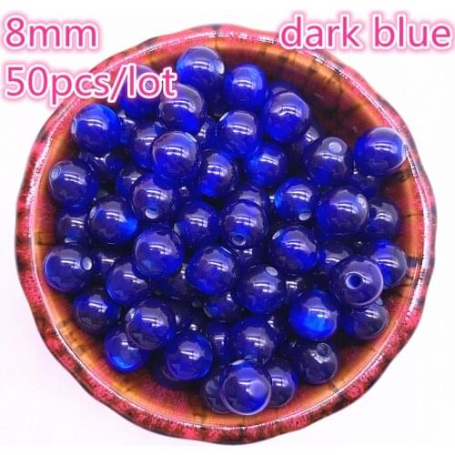 New 50pcs/lot 8mm Imitation Natural Opal Beads Round Dark Blue Resin Spacer Beads for Jewelry Making DIY Bracelet