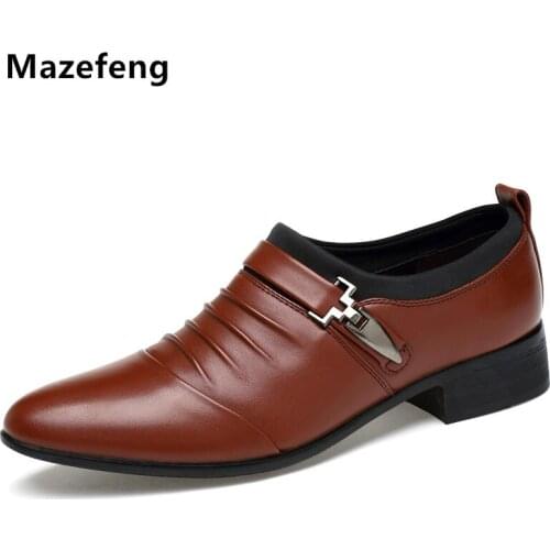 Mazefeng 2018 Spring Men Dress Shoes Pointed Toe Business Shoes Flats Breathable loafers Men Formal Footwear Men Wedding shoes