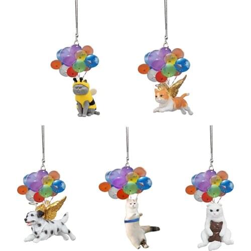 Cute Cats Dogs With Ballons Car Hanging Ornament Colorful Balloon Car Interior Deco Various Patterns Cartoon Adorable Pendant