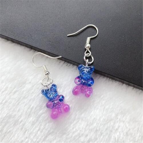1pair Cartoon Cute Flatback Resin Earrings for women Colorful Animal Bear Drop Earring Candy Color Kids Gifts