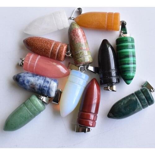 Fashion high quality assorted natural stone bullet shape charms pendants fit jewelry making 24pcs/lot wholesale free