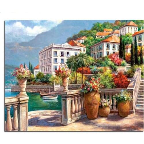 Sea town Building Houses diamond mosaic Full square round 5D diy Diamond Painting cross stitch kits mosaic embroidery
