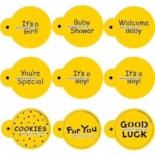 Greetings Fondant Cake Stencils Biscuit Mold Coffee Barista Template Cookie Decoration Tools Bakery Mould reposteria patisserie