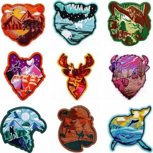 Animal Patch On Clothes Mountain Iron On Patches For Clothing Natural Appliques Thermo-Stickers Waves Badges On Dress DIY