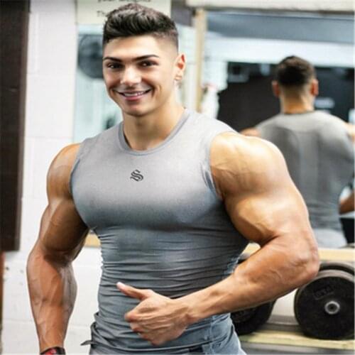 New 2021 Men tight tank top mens gym fitness vest mens muscle sports Leisure jogging Exercise sports sleeveless shirt top