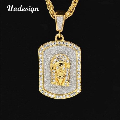 Uodesign Hip Hop Necklace Mens Nightclub Crystal Hiphop Rap Dacing Necklace Jesus Rock Necklace Gold Chain Pendant Necklace