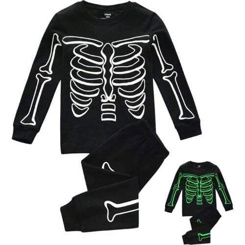 Baby Winter Luminous Suit Toddler Kids Pajamas Boys Glow in Dark Halloween Skeleton Cotton Sleepwear Set vetement enfant fille