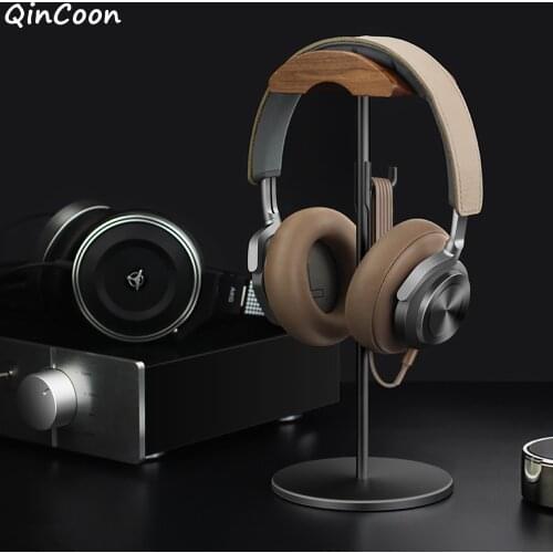 Black Walnut Wood & Aluminum Headphone Stand Nature Walnut Gaming Headset Holder with Solid Metal Base for Table Desk Display