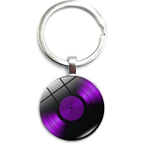 Retro Disc Player Disc DJ Disc Key Ring Glass Cabochon Car Key Pendant Male and Female Keychain Gift Jewelry