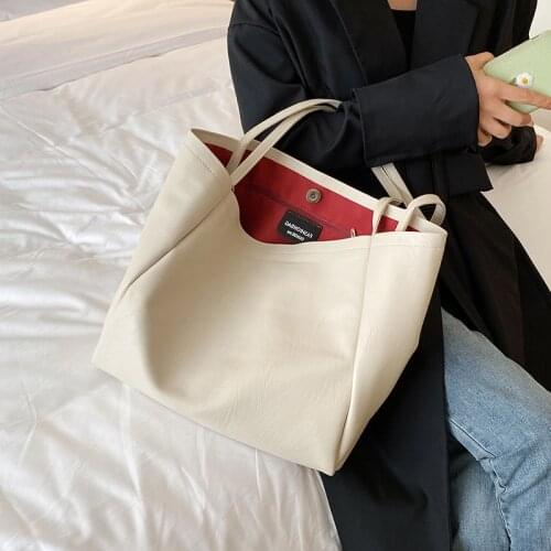 Chic Luxury Simple Casual Tote Women Leather Handbags Brand Large Capacity Shoulder Bags White Black Designer Bucket Bag Female