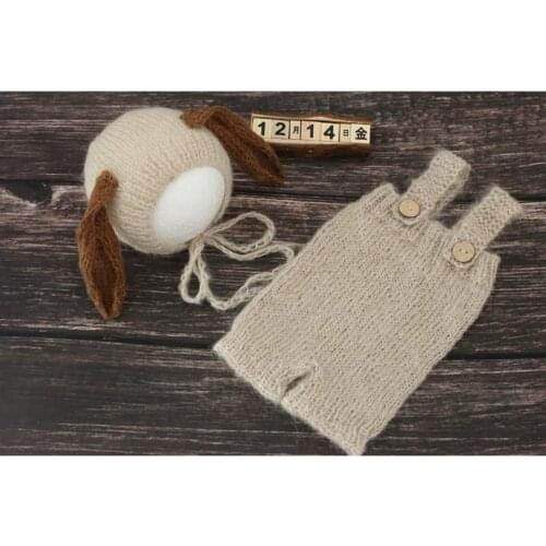 Handmade Newborn Bunny Bonnet and Romper Knitted Baby Bunny Hat Newborn Romper Set Baby Photography Prop