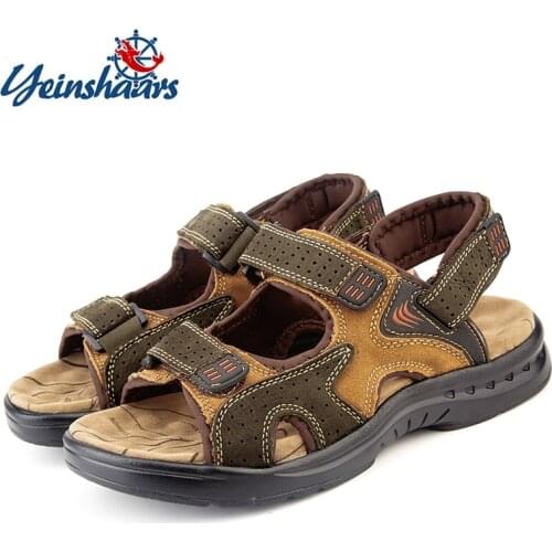 YEINSHAARS Mens Sandals Genuine Leather Sandals Summer New Beach Men Casual Shoes Outdoor Sandals Mens Shoes Designer