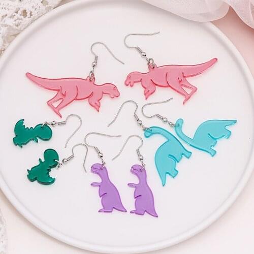 ZOSHI Colorful Acrylic Little Cute Dinosaur Earrings for Women Girls Kiids Children Birthday Gift Candy Color Pendant Earring