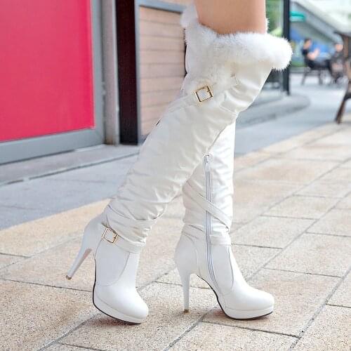 Spring Thigh High Boots Platform Winter Boots Women Over the Knee Boots Suede Long Boots High Heels Fur Plush Wedge Shoes Woman