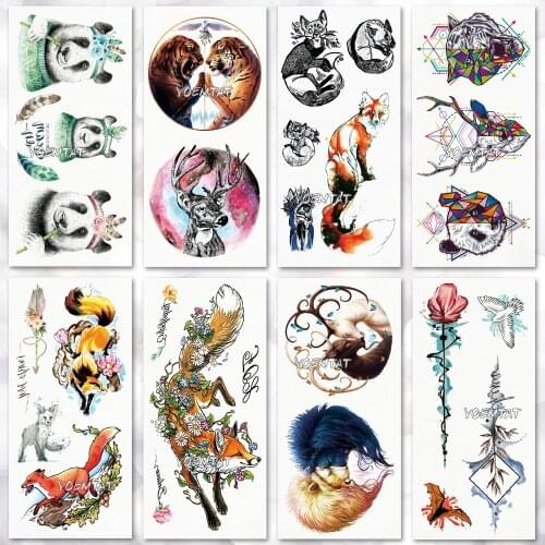 Waterproof temporary tatoo stickers on the body art temporary men tattoos Panda fox flowers pattern fake tattoo stickers