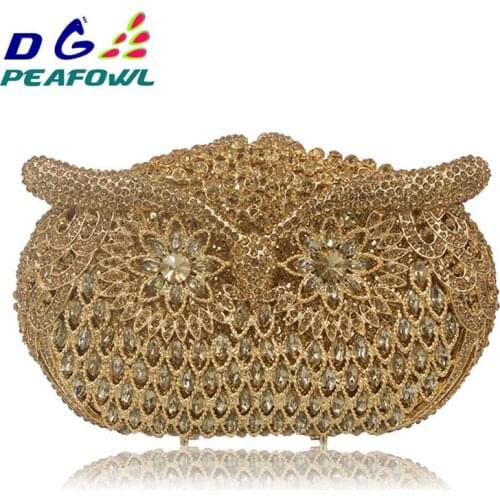 Women owl shape Evening pearl beaded Bags Ladies gold Wedding Party Bag Crystal Gold Clutch Diamonds Purses wallets for bride
