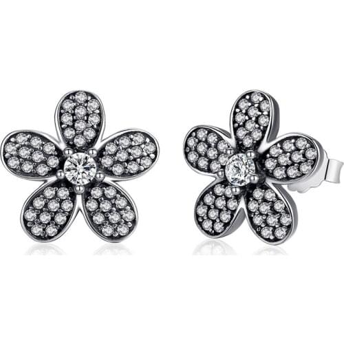 BK Original 925 Sterling Silver Dazzling Daisy Flower Stud Earrings for Women Jewelry