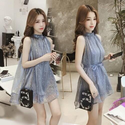 Summer New Female O-Neck Stars Sequined Mesh Shiny Fairy Dress Women Elegant Bling Gauze Princess Puff Dresses A102