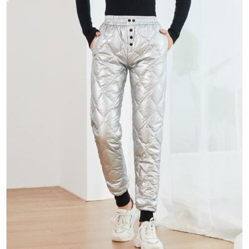 Winter Glossy Lightweight Down Trousers Women High Waist Warm Thick Plus Velvet Sweatpants 2021 Korean Leisure Joker Harem Pants