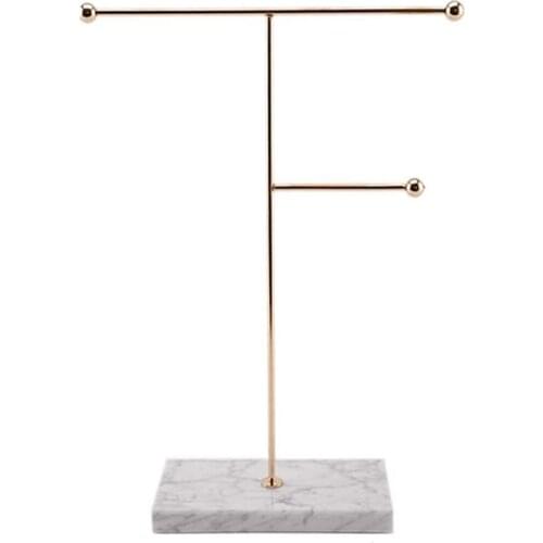 Gold Storage Shelf with Marble Base Fashion Ins Modern Jewelry Ring Necklace Earrings Metal Display Stand