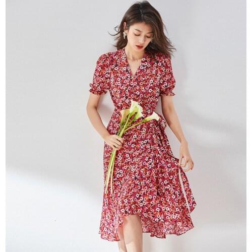 2021 Summer Women Ruffles Beach Dress Three Quarter Sleeve Ladies Party Boho Beach Fashion V-neck A-Line Party Plus Size