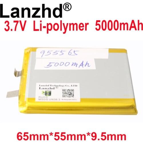 4pcs 3.7V battery Lithium polymer 5000mAh 55*60*9.5mm Soft package battery For Power Bank Bluetooth Speakers Tablet DVD battery