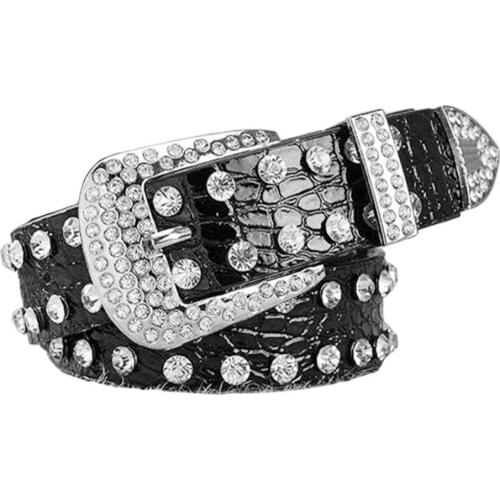 40%HOTFashion Women Leopard Rhinestone Inlaid Soft Faux Leather Belt Buckle Waistband