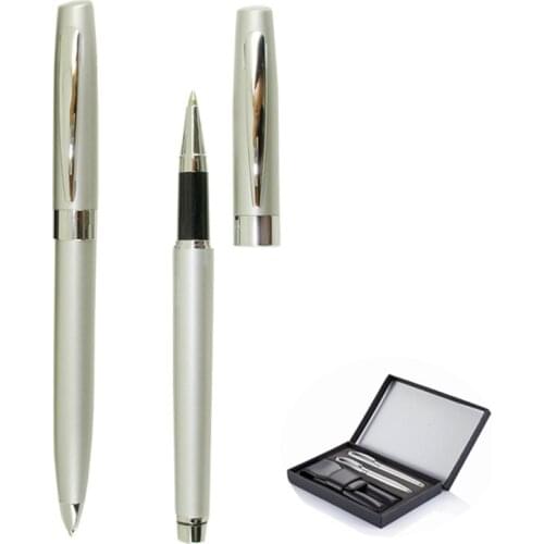 ACMECN Luxurious Office & Education Stationery Writing Pen Gifts Classic Slant Design Silver Ballpoint Pen & Roller ink Pen Set