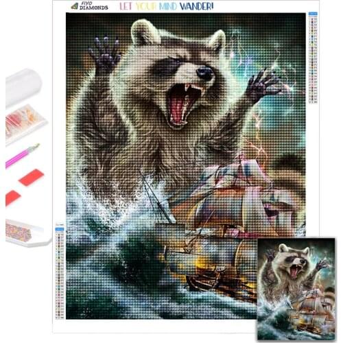 DIY 5D Diamond Embroidery Monster Raccoon Kraken New Arrival Full Drill Diamond Painting Animal Cross Stitch Home Decoration Art