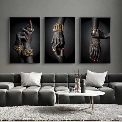 DIY Diamond Painting 3 piece African Black and Gold Woman Hand full square/round diamond embroidery mosaic painting