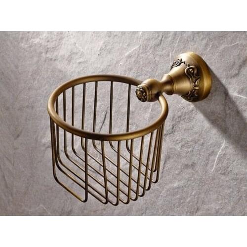 Antique Brass Carved Pattern Wall Mounted Bathroom Toilet Paper Roll Basket Holder Bathroom Accessory mba426
