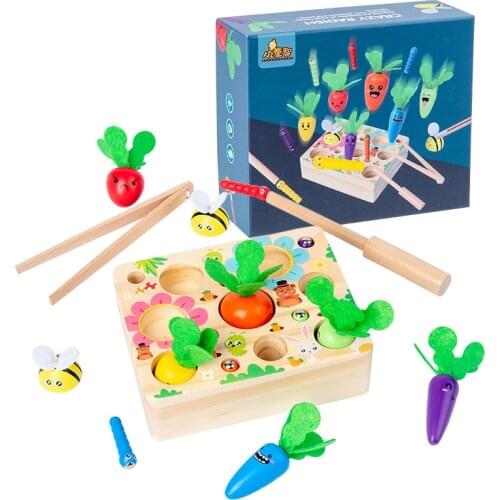 Harvest Carrot Wooden Montessori Toys Block Set Kids Size Cognition Shape Color Matching Carrot Game Early Education Toys Gifts