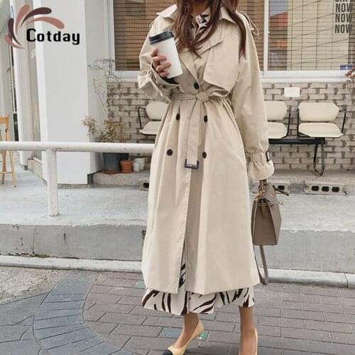Cotday Long Loose Vintage Woollen Fur Coat New Style Over Knee Windbreaker Womens Korean Student Coat Spring Autumn Coats