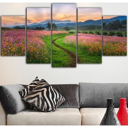 Home Decor Canvas Country Road Prints Painting Flower Poster Sunrise Wall Art Modular Natural Scenery Picture Bedside Background