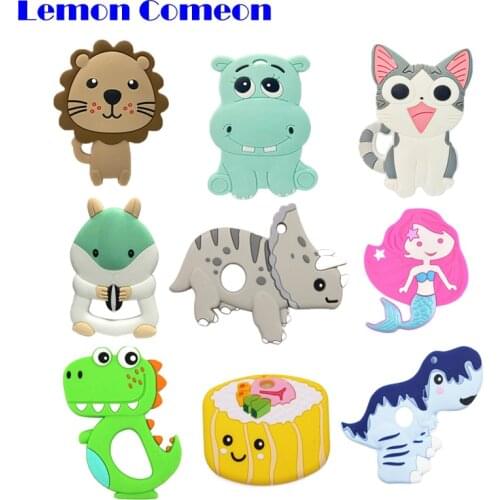 Lemon Comeon Silicone Teether For Teeth Lion Cat Animal Baby Teether Rodent BPA Free Dinosaur Pendant Necklace Chewing Toys