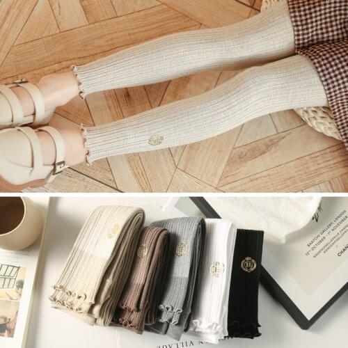 Girls' cotton knitting wooden ears badge leggings nine-point pants student spring and autumn childrens tights baby socks