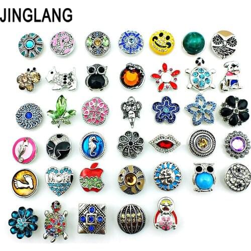 JINGLANG 40pcs/lot Mix Sale Multi Style Metal 18mm Snap Buttons For DIY Interchange Snap Buttons Jewelry