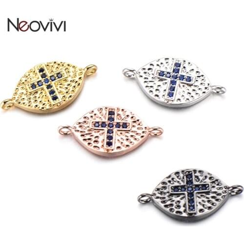 Neovivi Cross Charms Oval Bead Micro Pave Black CZ Charm for Jewelry Making Women Bracelet DIY Necklace Men Jewelry Accessories