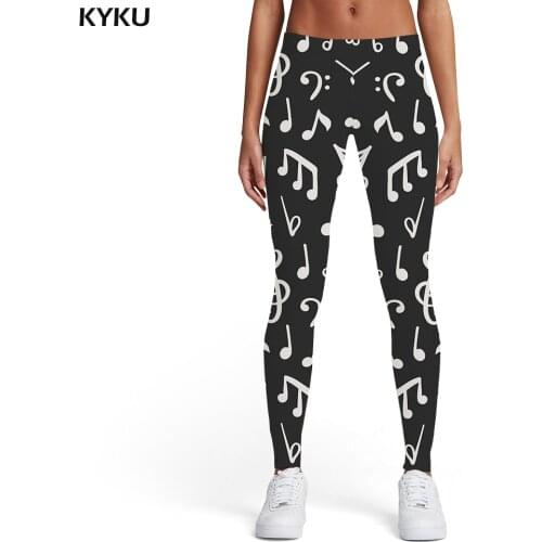 KYKU Brand Music Leggings Women Black Ladies Retro Printed pants Black And White 3d Print Harajuku Elastic