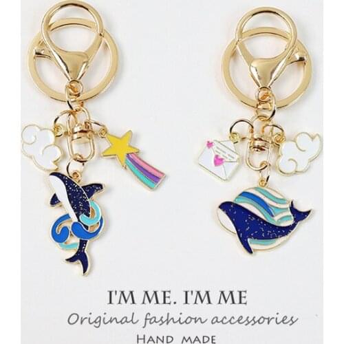 Whale Elf Keychain Cute Cartoon Dolphin Metal Keyring Couple Pendant Kids Schoolbag Mark Accessories