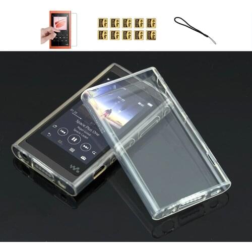 Soft Transparent TPU Protective Case Cover for Sony Walkman NW A50 A55 A56 A57 A55HN A56HN A57HN with Screen Protector and Strap