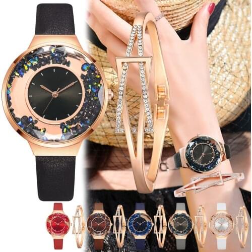 Colorful quicksand stone Ladies Bracelet Watch Set Special Shaped Raised Glass Dial Watch Elegant Chain relógios de mulher #N03