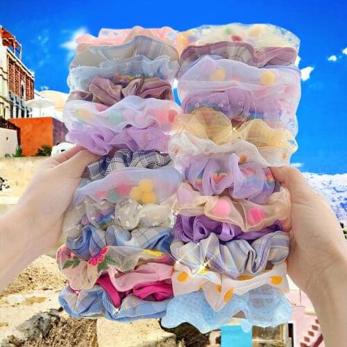 New Hair Accessories Daisy Scrunchies Rainbow Gum Hair Tie Women Girls Fashion Lace Printed Floral Elastic Hair bands