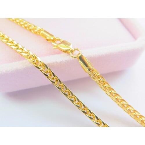 New Pure Fine Yellow Gold 2.5mm W Perfect Wheat Chain Necklace