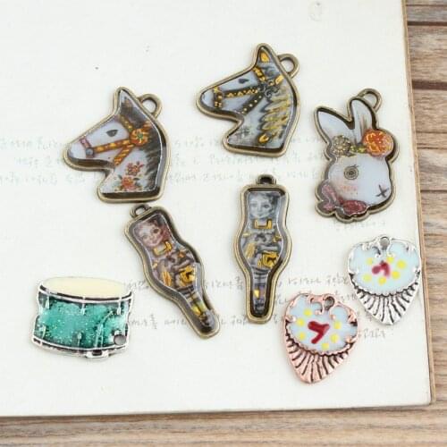 New Colorful Pattern Alloy drop oil Retro Horse/Rabbit/Drums/Girls/Hearts shape jewelry charms diy phone/key chain pendants