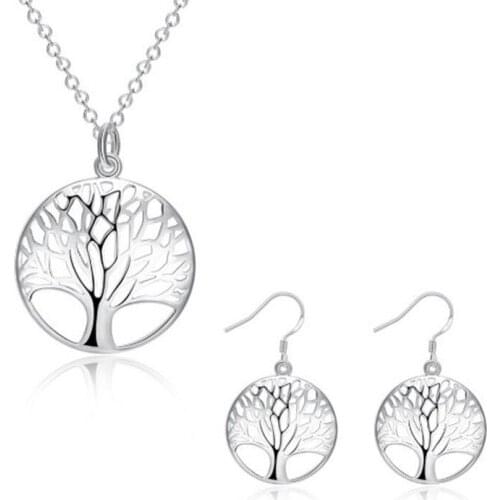 2019 round hollow wishing tree pendant necklace rings earrings sets tree of life pendant necklace fashion jewelry