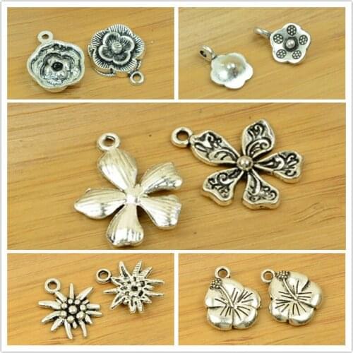 Flower shape pendant alloy DIY charm wholesale antique silver necklace choker bracelet jewerly accessories finding free shipping
