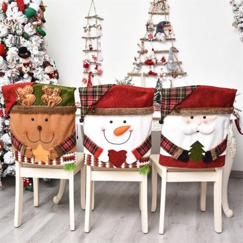 Christmas Chair Back Cover Creative Cartoon Santa Claus Snowman Elk Chair Covers Home Festival Party Decoration